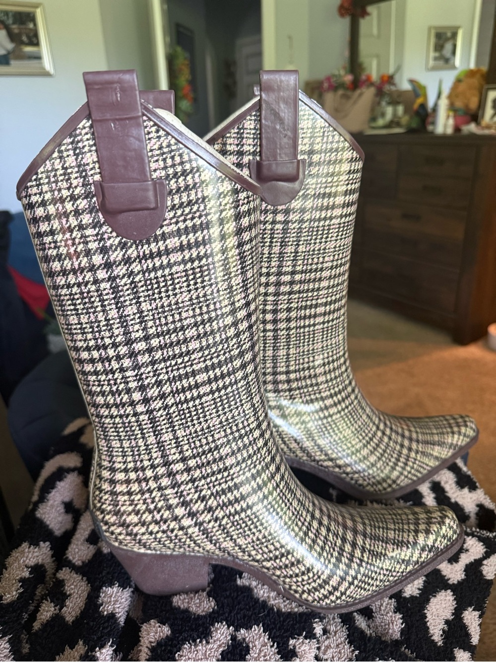 Women’s Plaid Mid-Calf Rain Boots - Brown/Beige by Corky’s